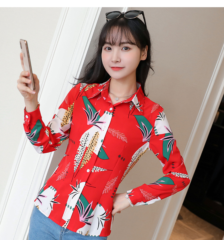 New spring and autumn Korean-style slim-fit shirt for women, long-sleeved printed striped trendy base layer, Hong Kong-style top for women pic 81