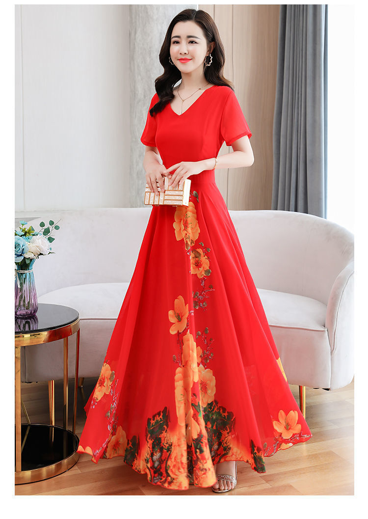 This is a new summer short-sleeved long dress for middle-aged and elderly mothers pic 14