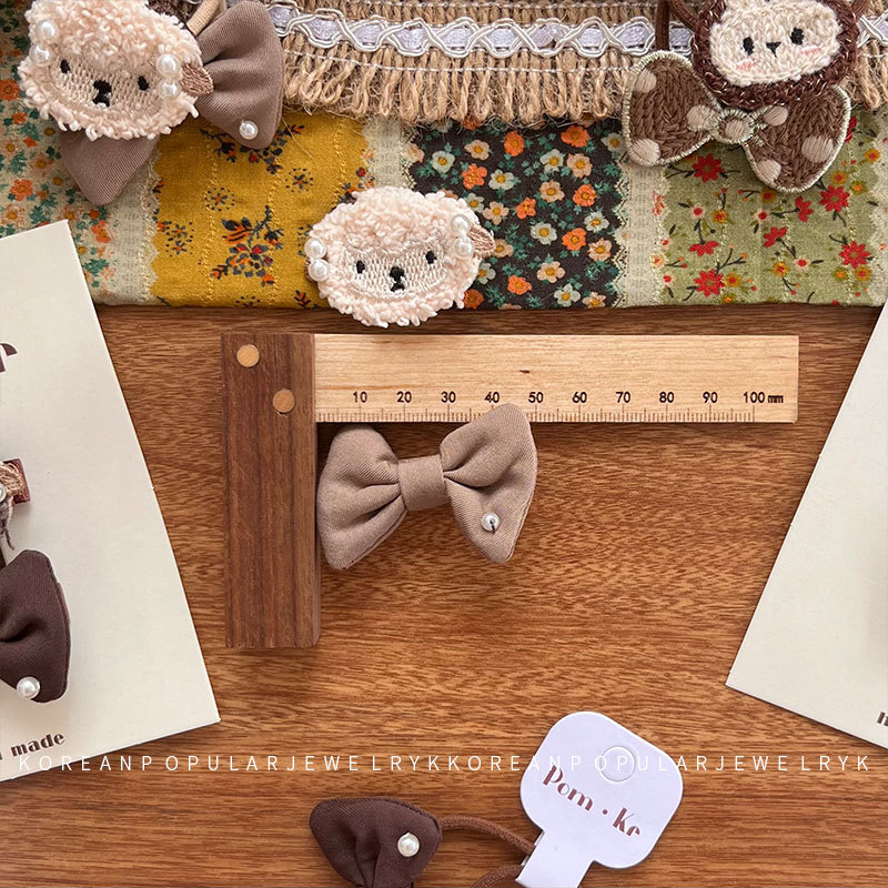 新款韩式宝宝布艺发夹卡通可爱兔兔发圈小羊珍珠初秋高弹力发圈详情9