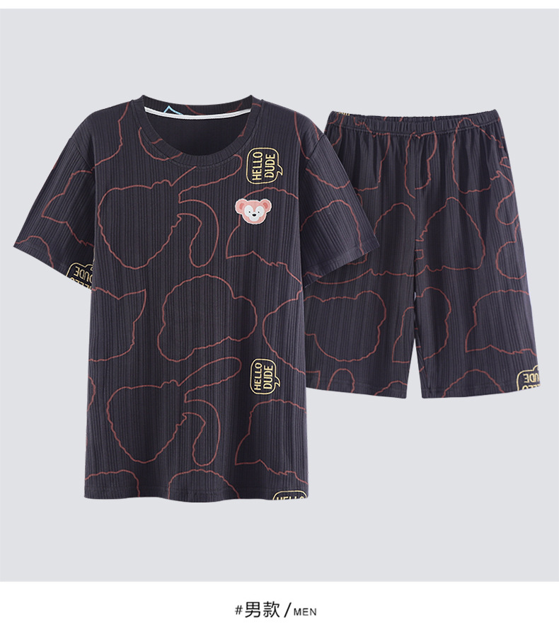 Novedades pareja manga corta pantalones cortos pijamas mujer verano slim algodón peinado hombre traje de hogar suelto casual cartoon pic 74