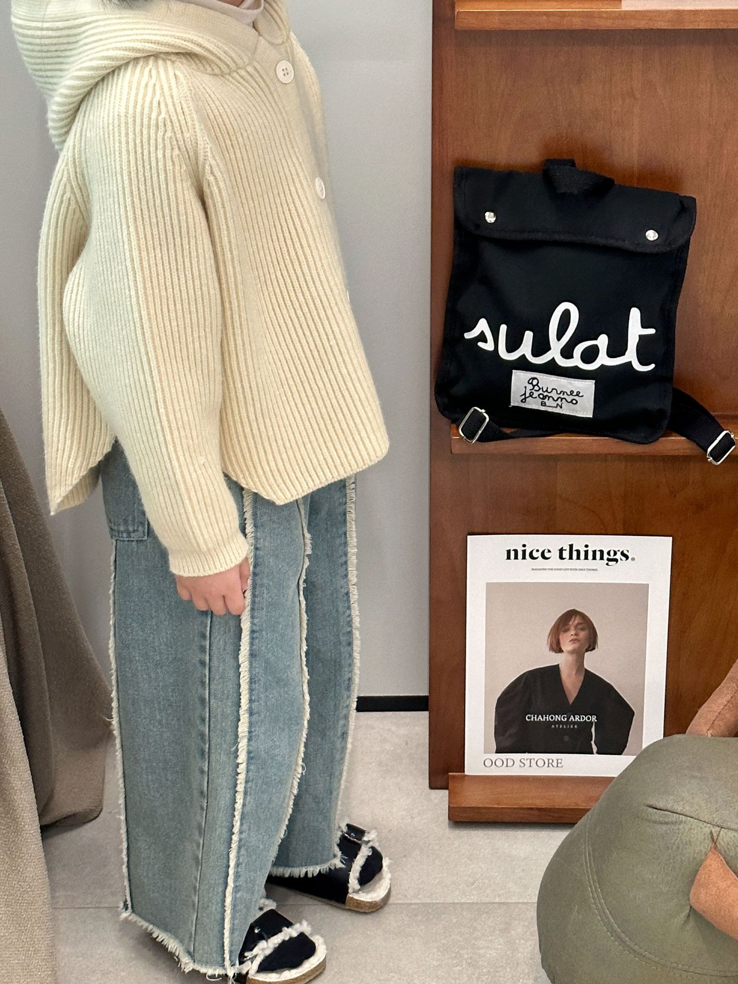 女童秋装套装2023新款元气女孩毛纱外套洋气时髦儿童牛仔阔腿裤潮详情13