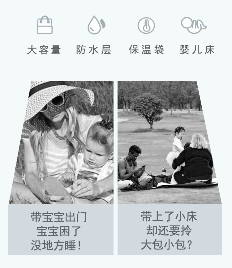 新款婴儿折叠床背包外出双肩妈咪包多功能大容量便携式婴儿床中床详情2