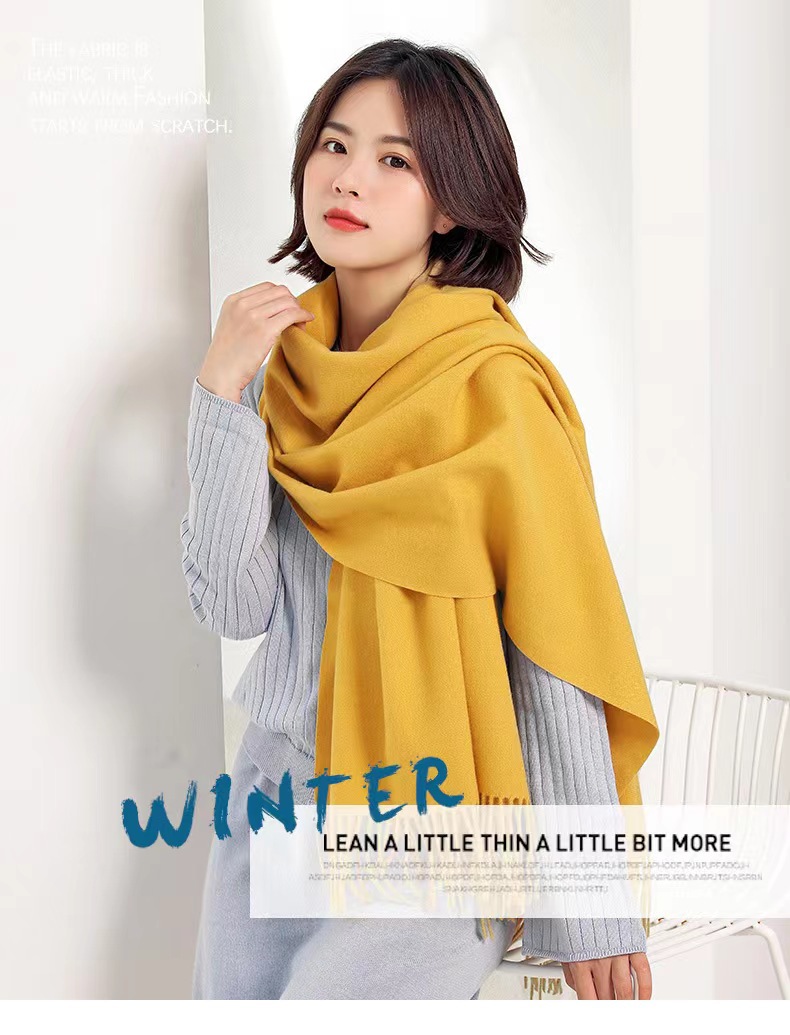 2023 Red Scarf Annual Conference - Wholesale of Chinese red faux cashmere Monochrome scarves, warm Korean-style fringed scarves, versatile pic 11