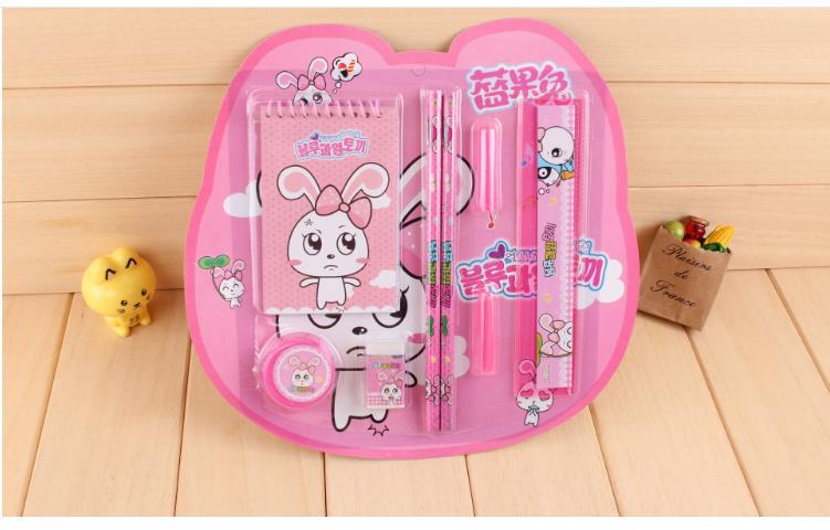 Blue Fruit Rabbit Pink and Blue 8-piece Stationery Set TZ804 Student Stationery set wholesale Taobao supply pic 9
