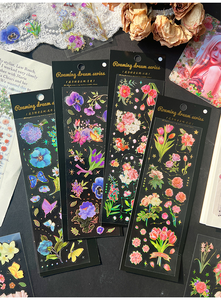 悦真花季使者系列咕卡贴纸可爱儿童贴画套装防水烫金手帐素材批发详情5