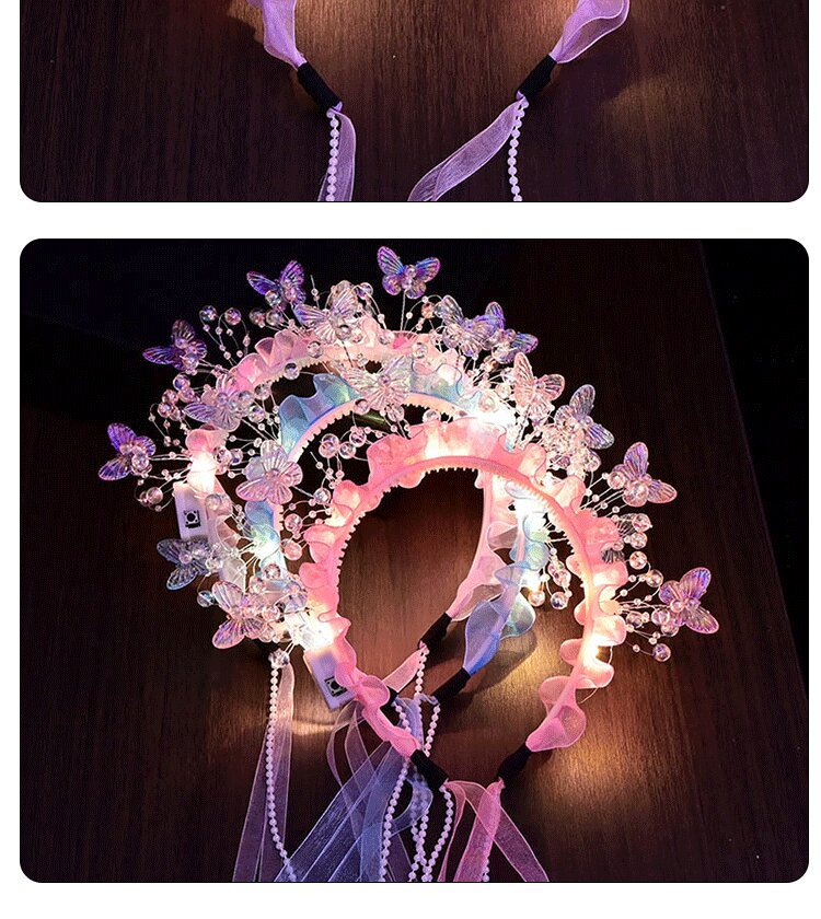 夏日热销新款簪花发箍成品炫彩蝴蝶仙子生日礼物女童头饰玩具发光详情8