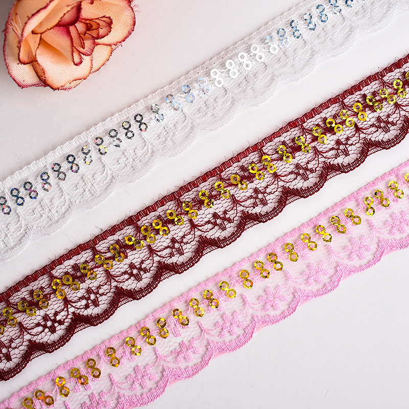 Colorful sequined cotton thread pure cotton water-soluble lace flower cutout diy lace ethnic minority clothing pic 22