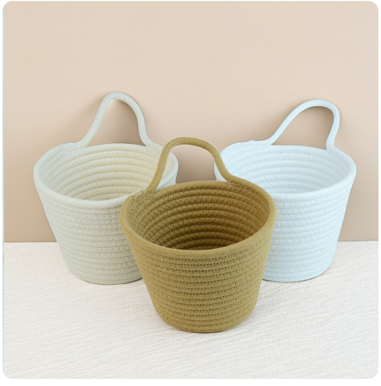 款棉绳收纳筐小提手挂篮 钥匙钱包置物篮收纳桶储物筐带把手筐子详情12