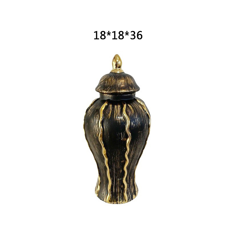 2025 Light luxury retro antique antique electroplated gold ceramic hand-painted black and white lacquer striped General Can Model Room hotel pic 18