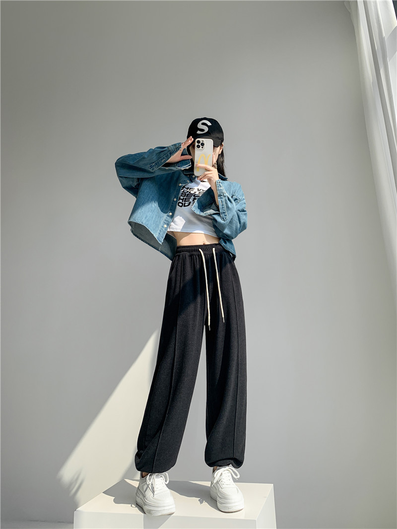 (Glutinous rice wide-leg pants) High-waisted, sagging, straight-leg wide-leg floor-length pants with a design sense, grey casual pants, trendy ins pic 24