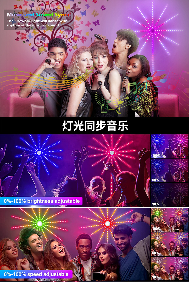 Iridescent smoke lantern Christmas decoration LED music flowing water horse explosion light strip Bluetooth full-color smoke lantern strip pic 5