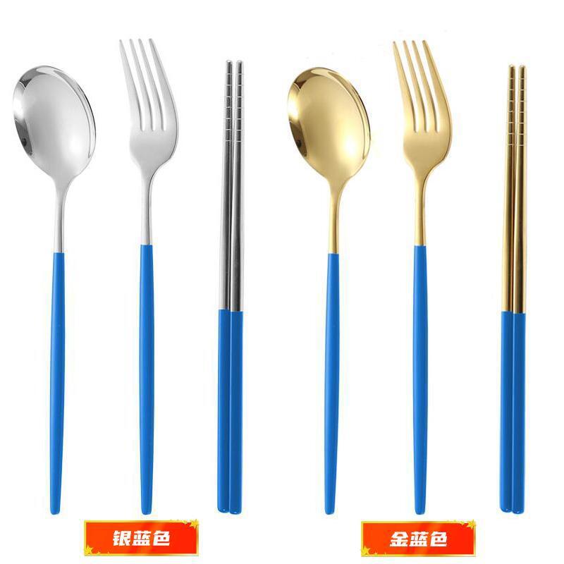 不锈钢餐具勺子筷子便携餐具葡萄牙叉子三件套学生欧式旅行套装详情22