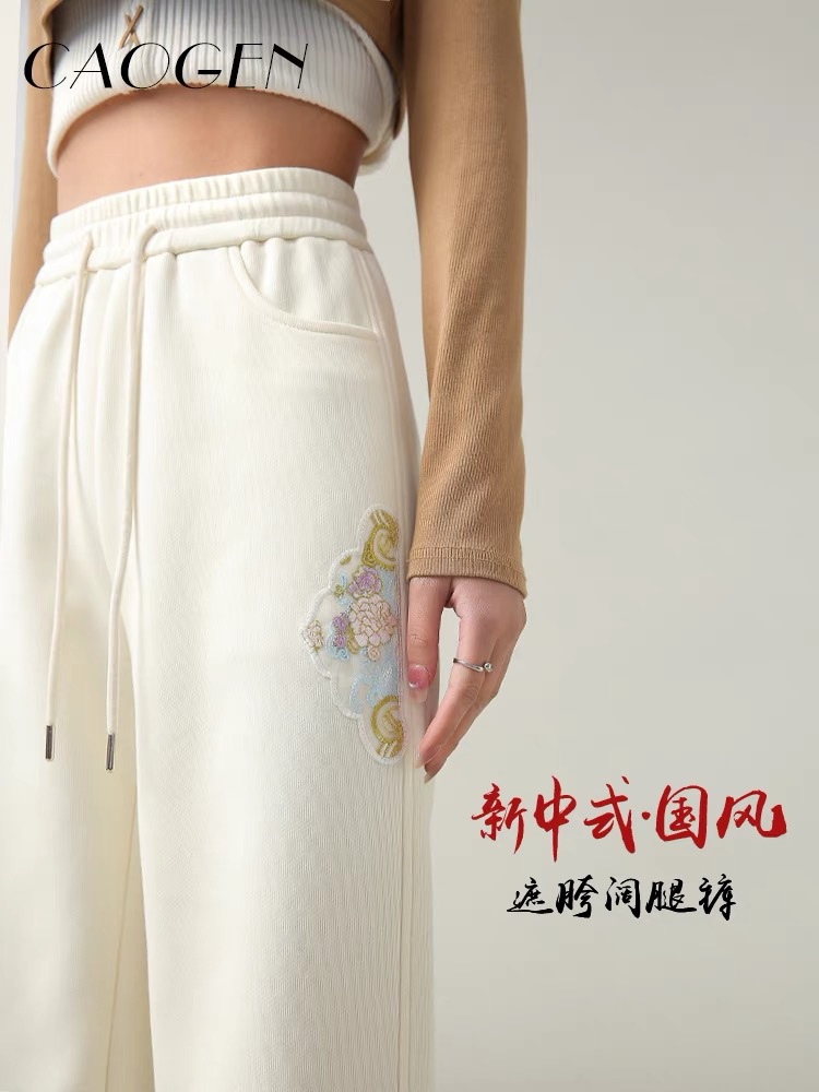 OTRD夏季国风阔腿裤高腰显瘦高街直筒裤国潮高品质女士休闲裤详情2