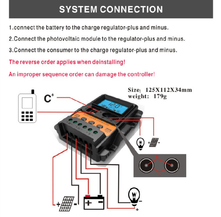 Dual DC current display 12V24V solar charging controller LCD USB solar controller for charging mobile phones pic 7