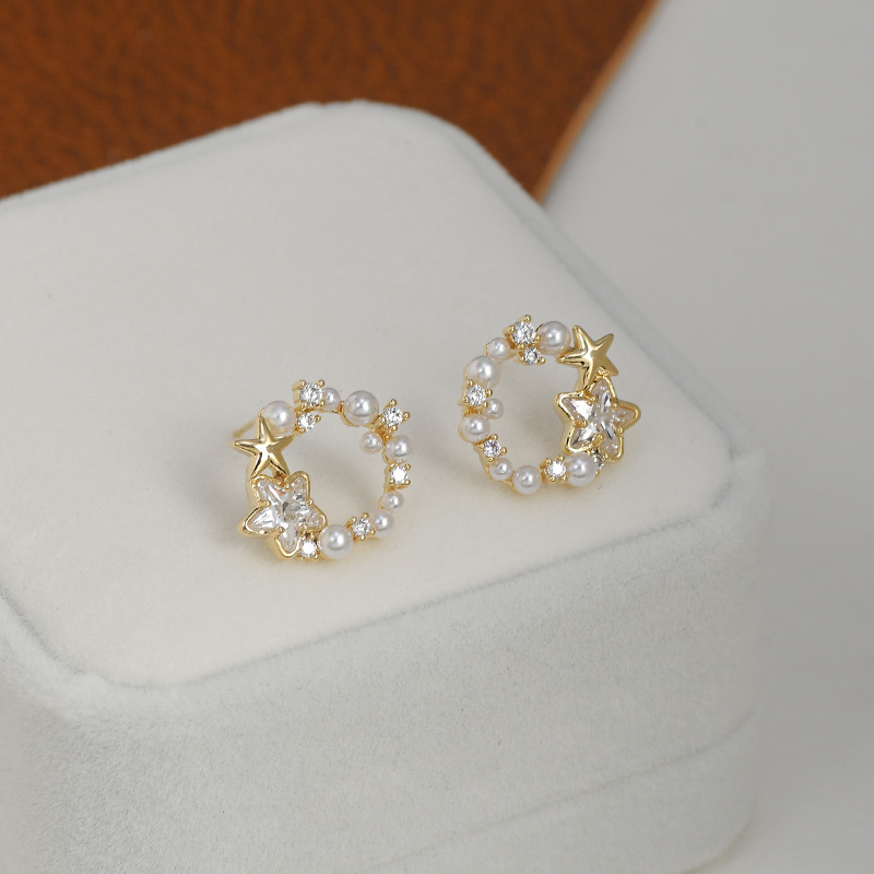 秋季新款微镶锆石气质耳钉女S925银针小众设计感星星耳饰简约耳坠详情4