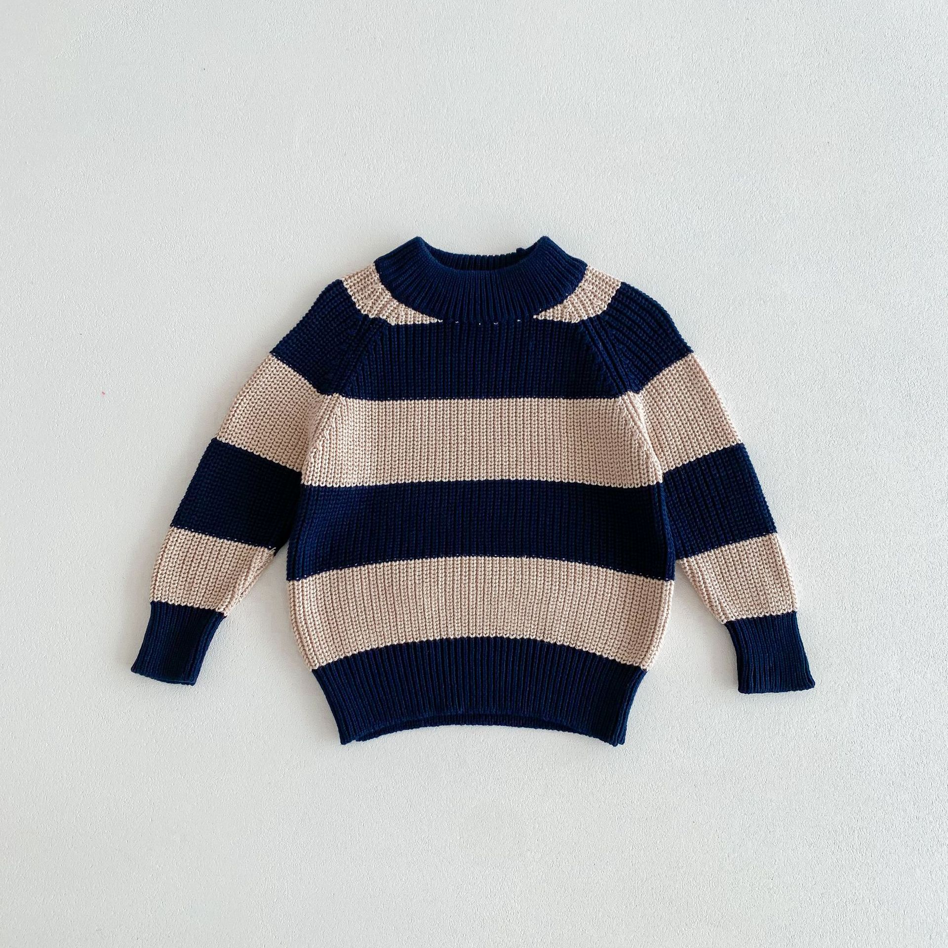 中小童2024秋季新款男女童韩版拼色针织套头上衣半高领内外穿毛衣详情7