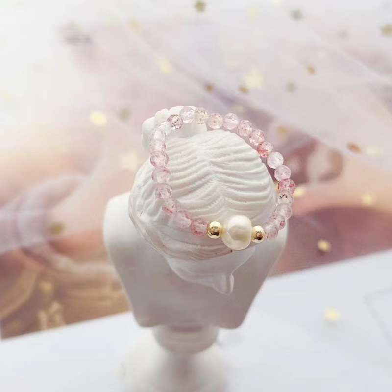 草莓晶弹力绳珍珠戒指粉色甜美珍珠女网红风单圈时尚甜美风个性潮详情1