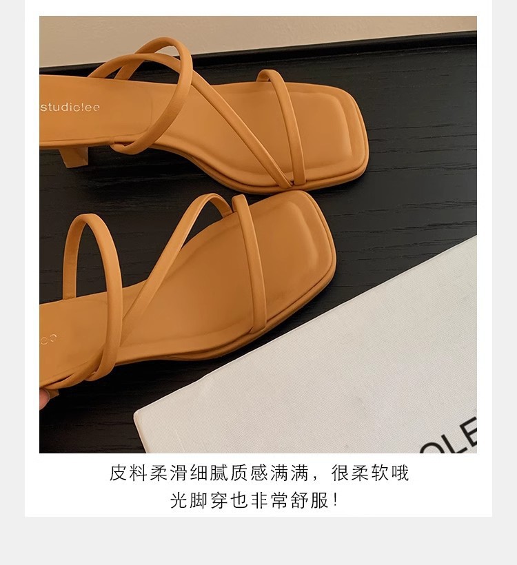 羊皮版法式细带方头显瘦高跟凉拖鞋女夏新款仙女风露趾罗马凉鞋女详情8