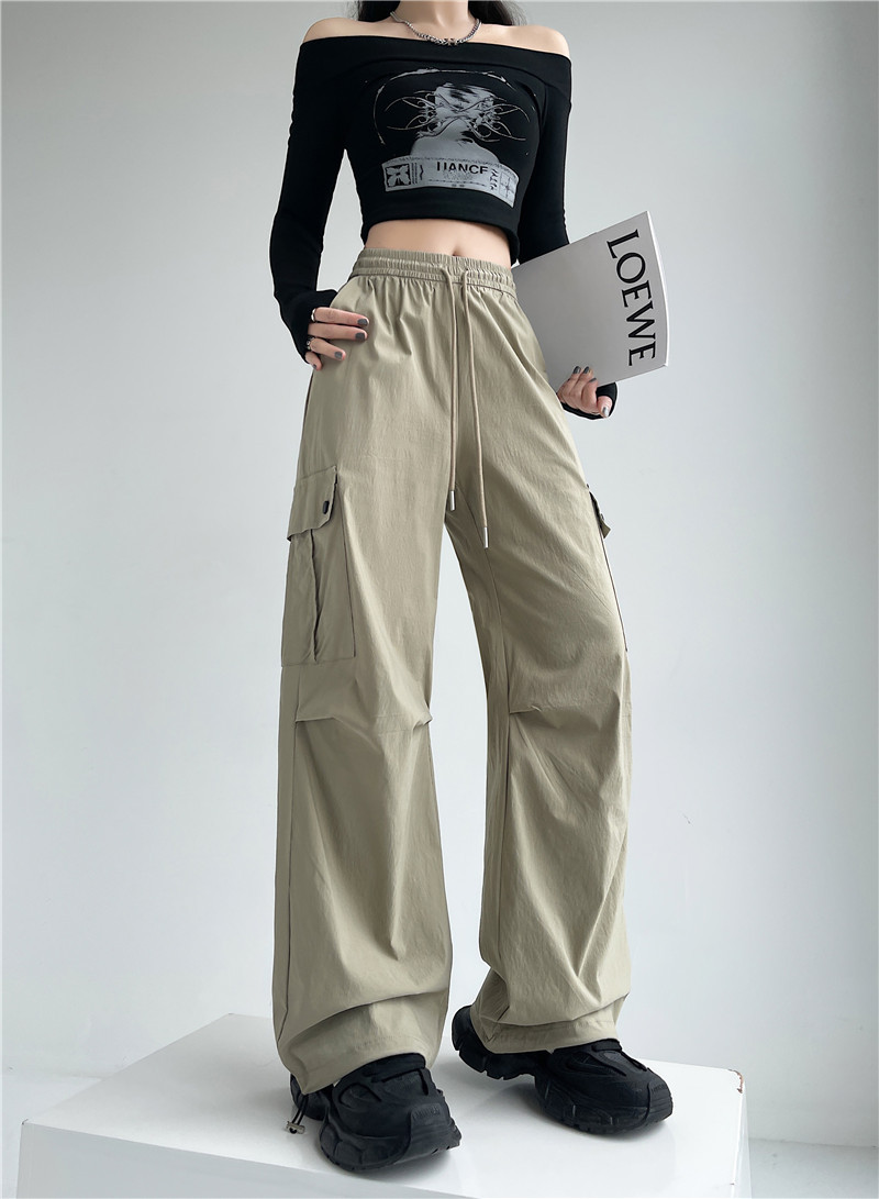 2024抽绳束脚工装休闲裤女春夏薄款设计感褶皱宽松美式长裤子详情28