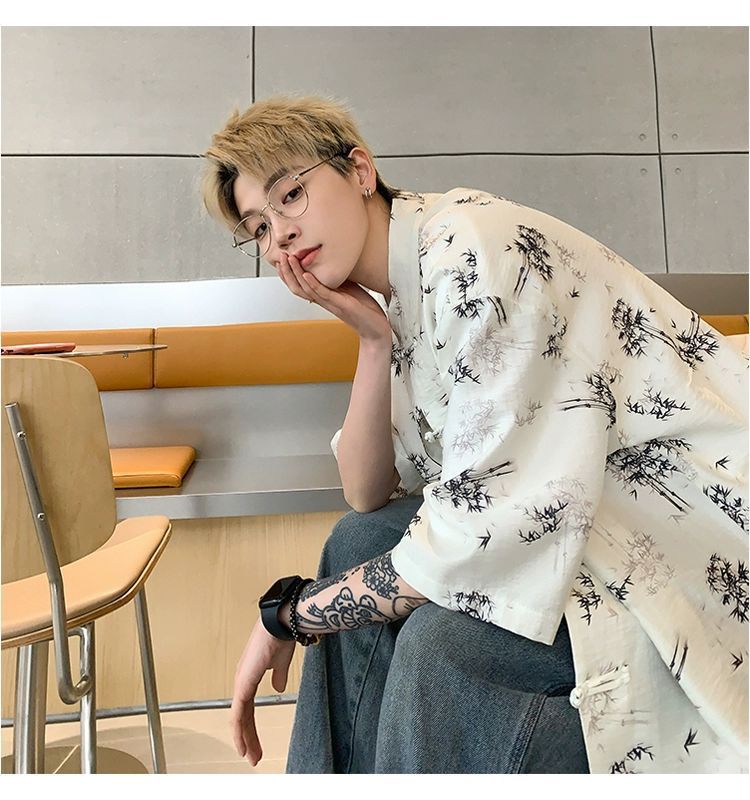 国潮青少年中国风竹子免烫处理短袖衬衫男夏季新中式盘扣潮流宽松半袖详情20