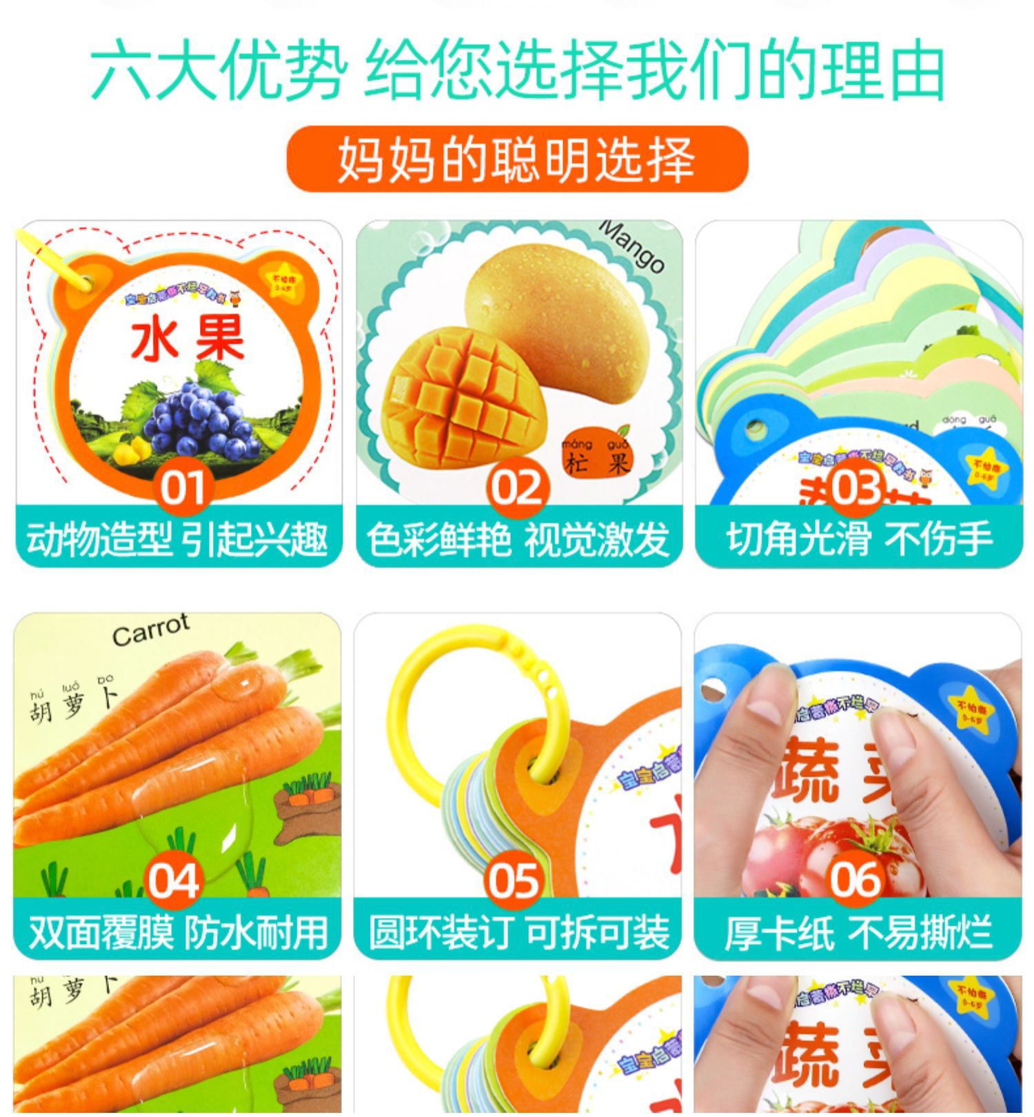 儿童启蒙早教卡片0-3岁宝宝玩具看图婴幼早教启蒙益智识字认知书详情22
