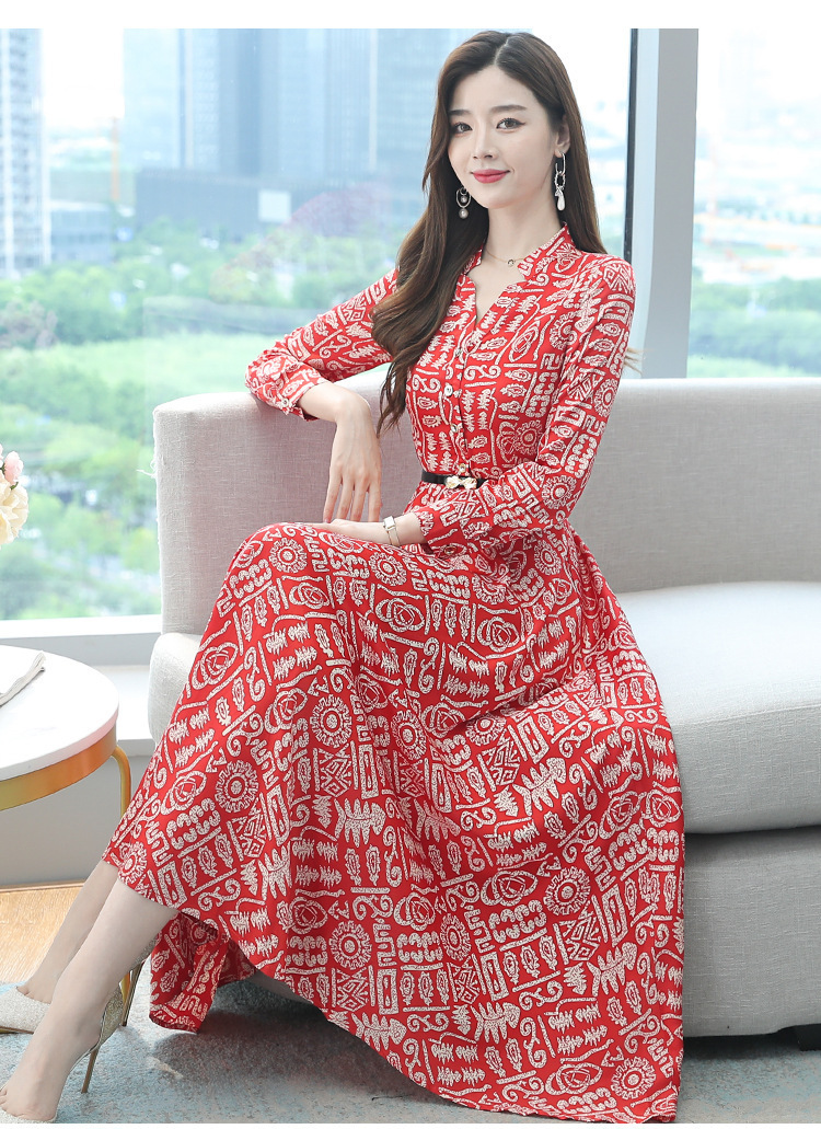 真丝女士连衣裙女春夏优雅风高端高级印花v领桑蚕丝A字长裙子新款详情15