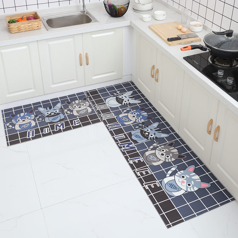 French light luxury leather washable carpet, cut-out for home use, kitchen dirt-resistant floor mat, sketch printed pvc floor mat pic 11