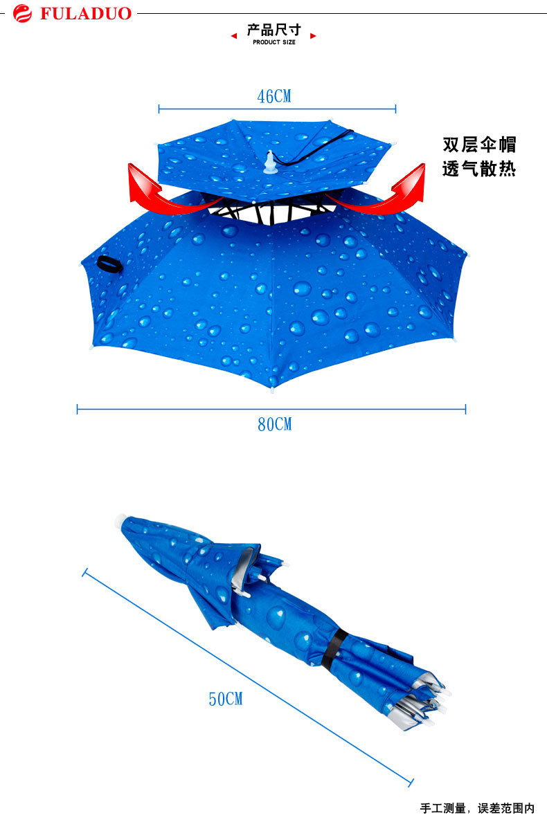 Double-layer windproof and rainproof fishing umbrella cap, head-worn umbrella, sun protection, folding overhead umbrella cap, outdoor sun protection for fishing pic 43