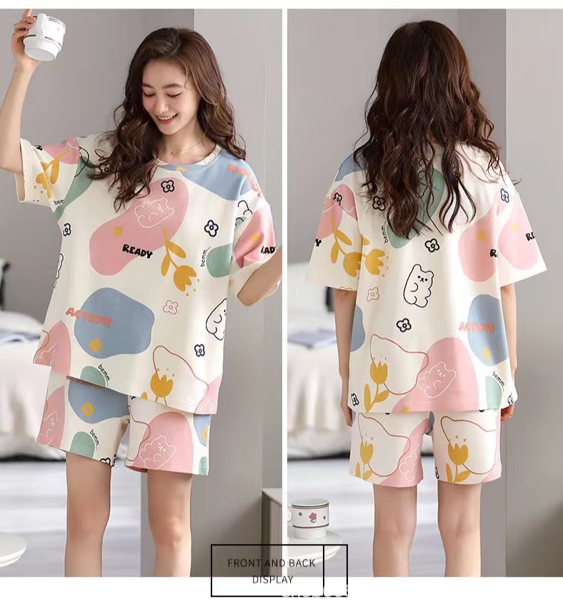 2023新款睡衣女夏季薄款短袖可爱韩版卡通套装家居服可外穿两件套详情1