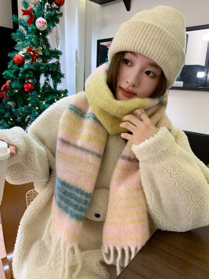 2024秋冬季新款高级感格纹大围巾女韩版学生百搭披肩拼色保暖围脖详情10