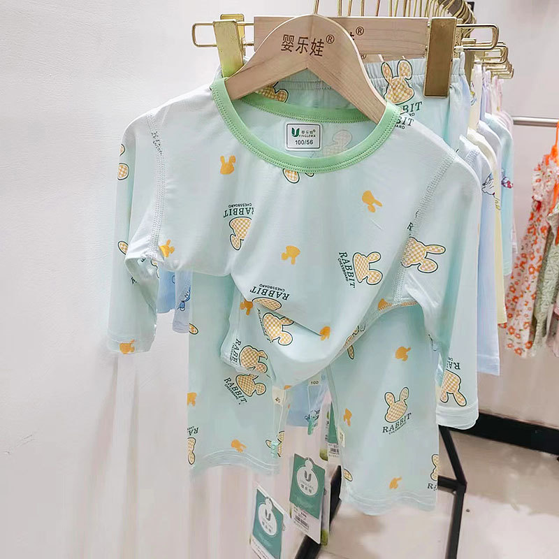 夏季新品小童中童天丝莫代尔空调服儿童七分袖冰爽家居服套装薄款详情11