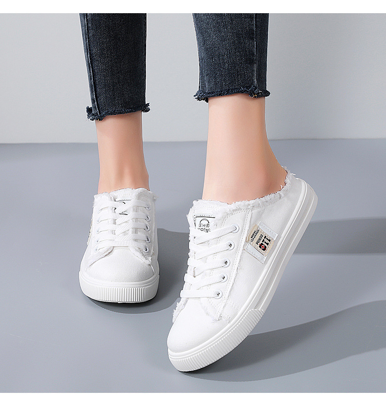 帆布鞋夏季新款小白鞋懒人鞋一脚蹬半拖平底百搭学生百搭时尚板鞋详情3