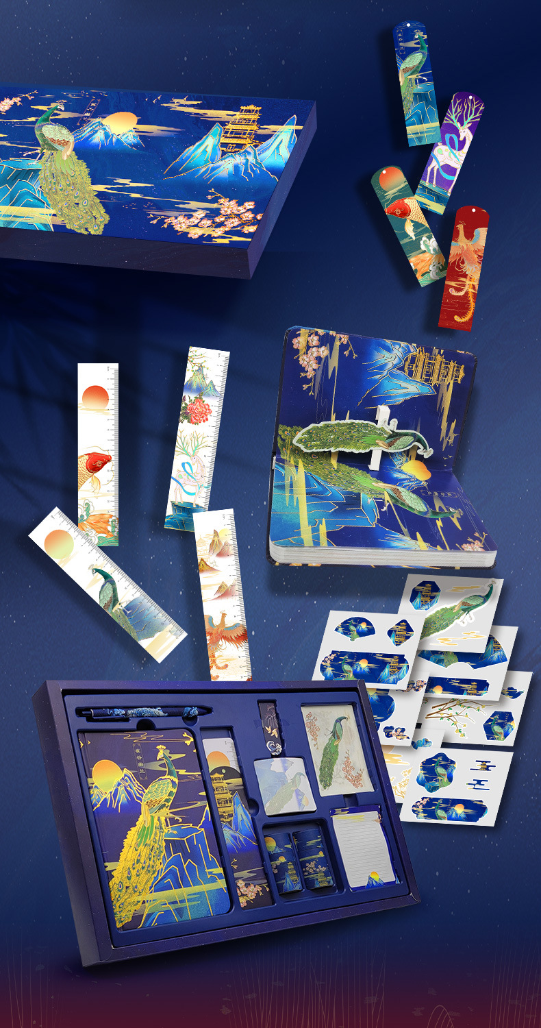 Hand-held journal Chinese-style gift box stationery set, primary school hand-held journal large and small gift packs, birthday gifts, exquisite notebooks pic 5