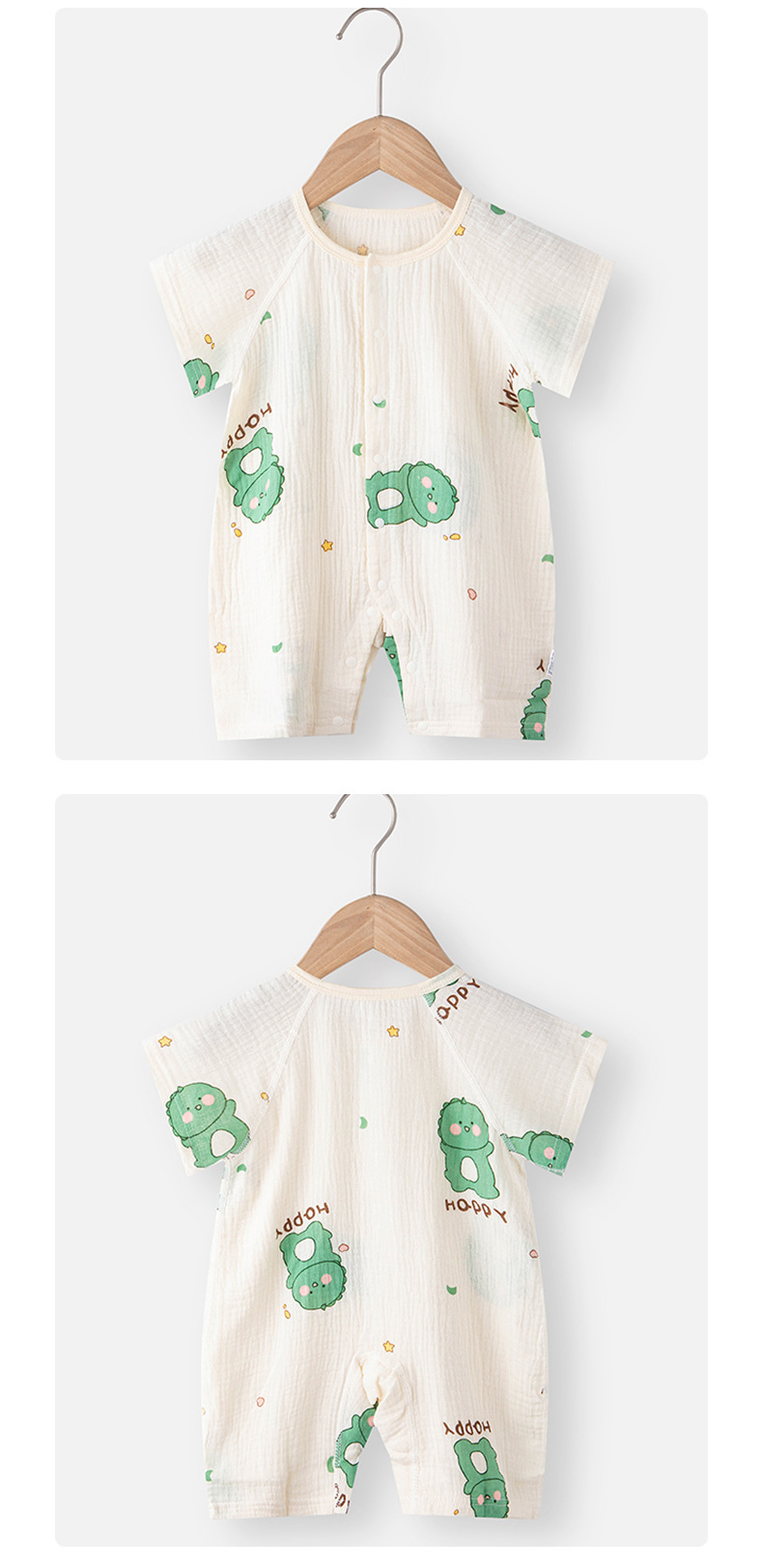夏季新款短袖爬服纯棉纱布儿童睡衣婴儿家居服男童女宝连体空调服详情10
