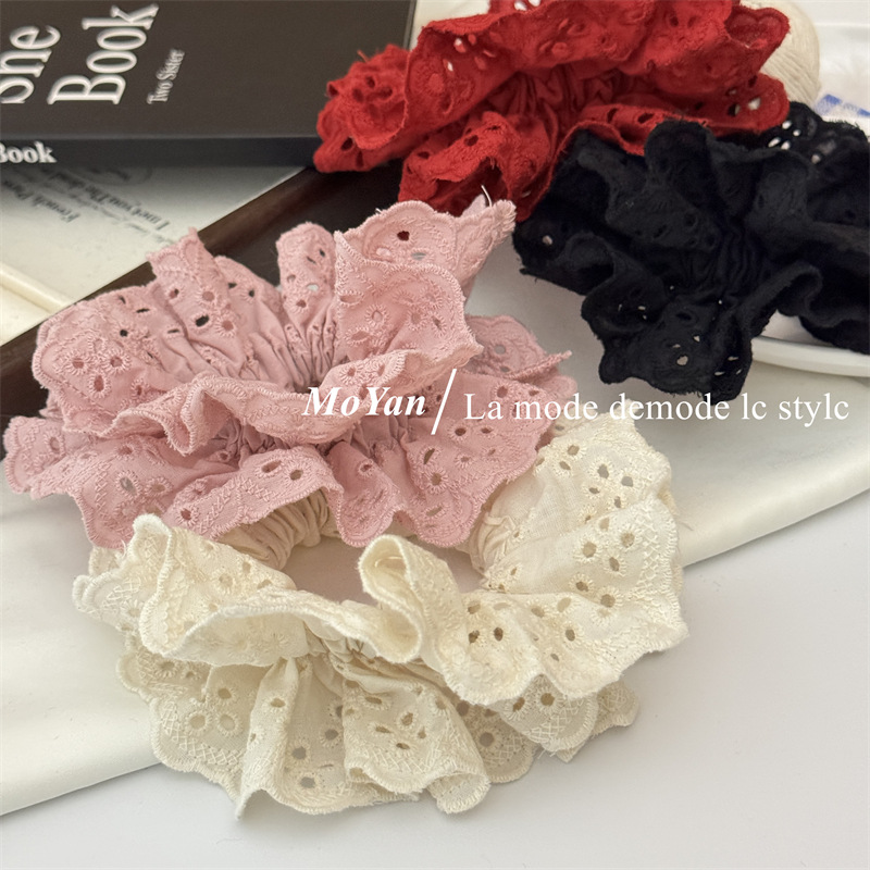 French retro atmosphere lace large intestine hair tie, popular embroidery with hollowed-out patterns and ruffled edges, hair accessory and hair band pic 22