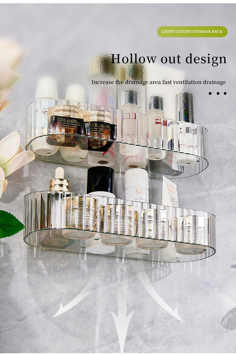 Transparent ins bathroom storage rack, kitchen storage basket, wall non-drilling PET wall-mounted transparent bathroom draining storage rack pic 8