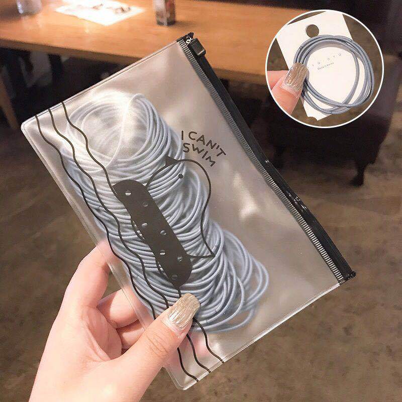 Simple Japanese and Korean hair ties without seams, 100-piece bagged colorful hair ties, basic braided hair bands, leather band hair accessories pic 6