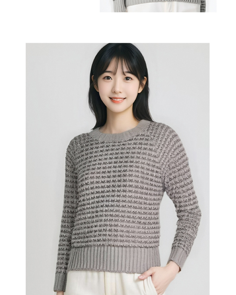 女款宽松休闲毛衣加厚格子提花针织时尚打底毛衣套头镂空长袖详情8