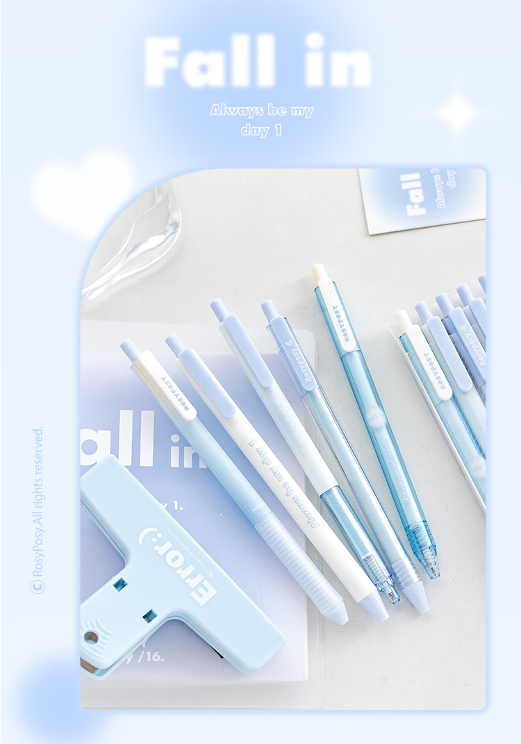 RosyPosy Stationery Blush Gel Pen Set: Horizontal transparent gradient gel pen with a girlish heart, push-button practice pen pic 2