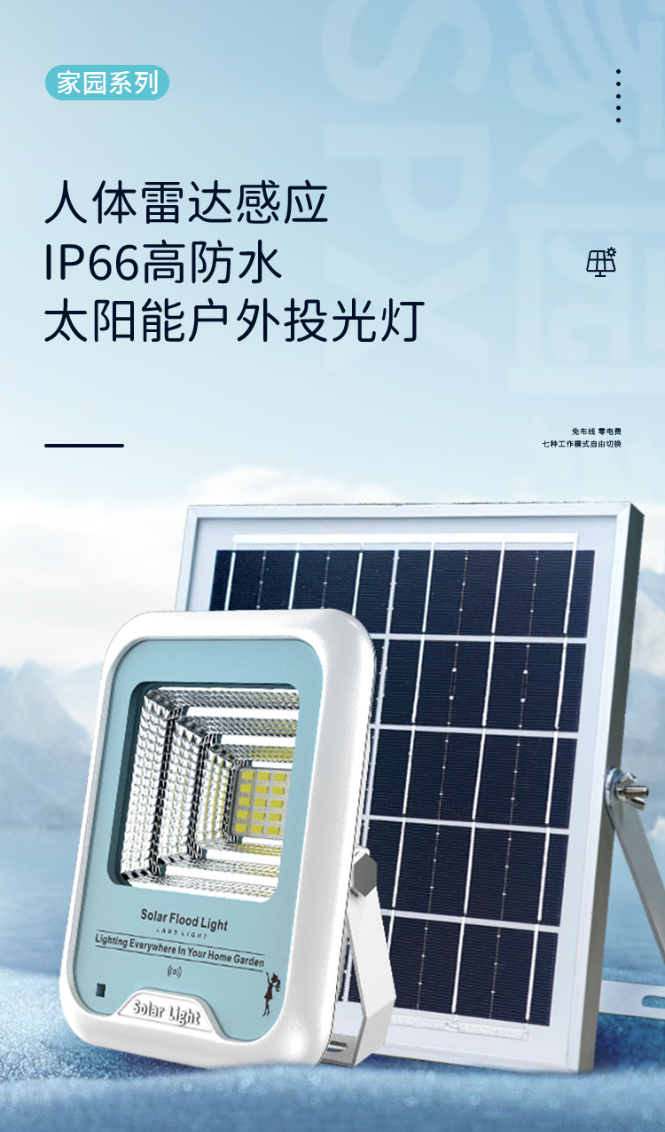 户外道路照明太阳能人体感应灯防水太阳能庭院灯投光灯墙壁草坪灯详情1