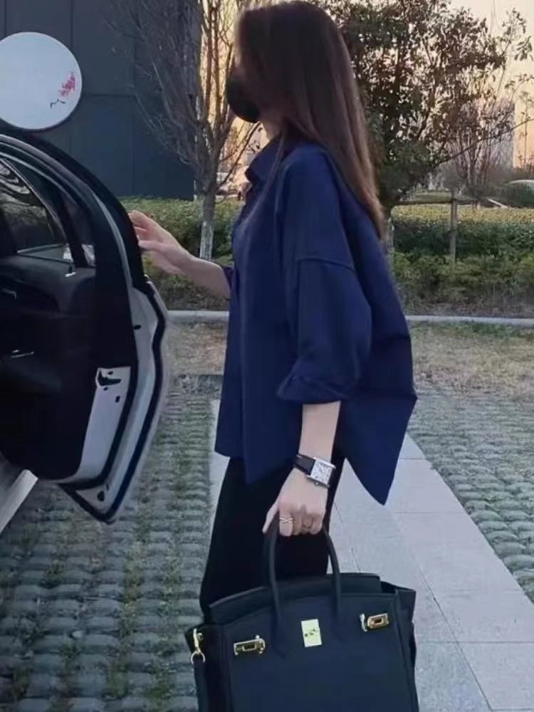 【仿棉】2022夏季后背镂空衬衫女士设计感时尚休闲洋气感上衣详情10