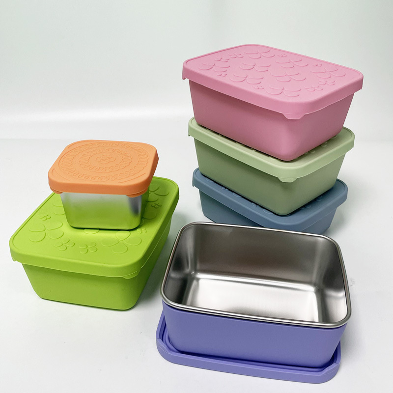 硅胶饭盒保鲜盒不锈钢便当盒餐盘零食盒酱料杯两格三格四格午餐盒详情15
