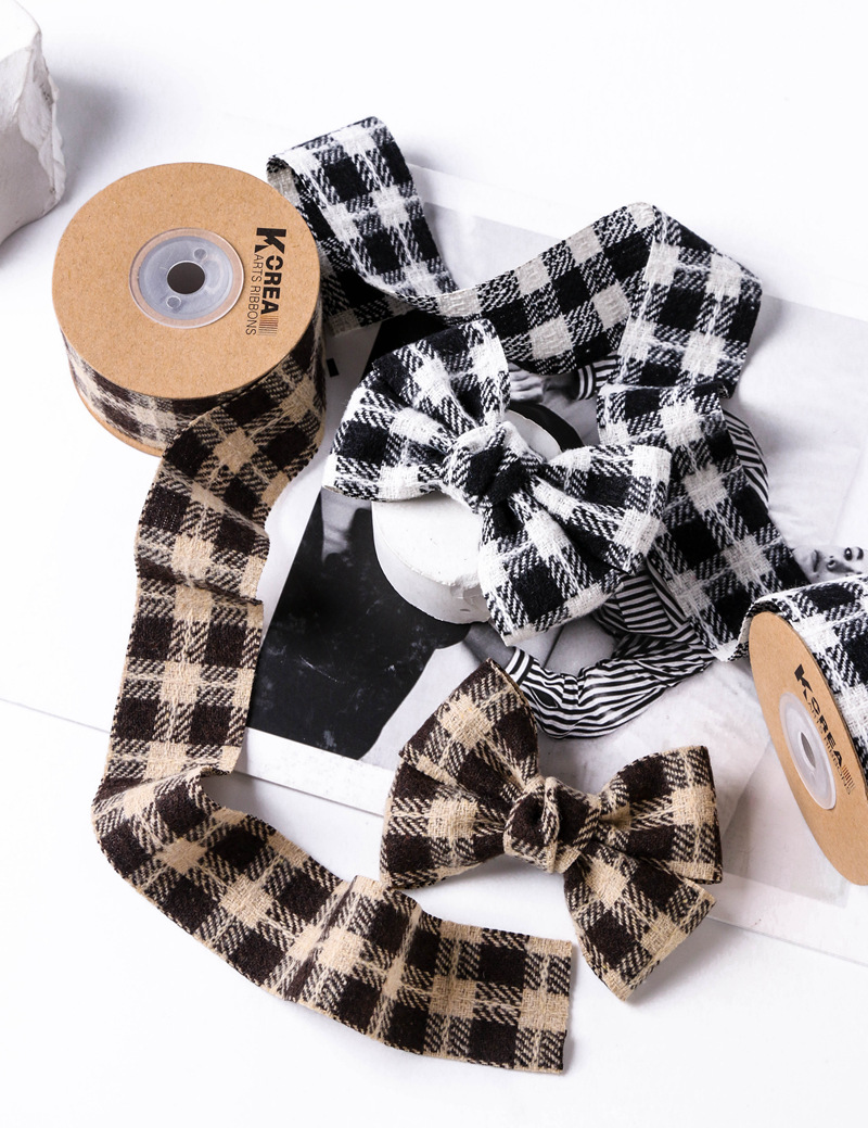 DIY cotton and linen color-blocked checkered webbing, bow tie hair accessories, hair bands, clothes, bow tie accessories, gifts, flower packaging pic 5
