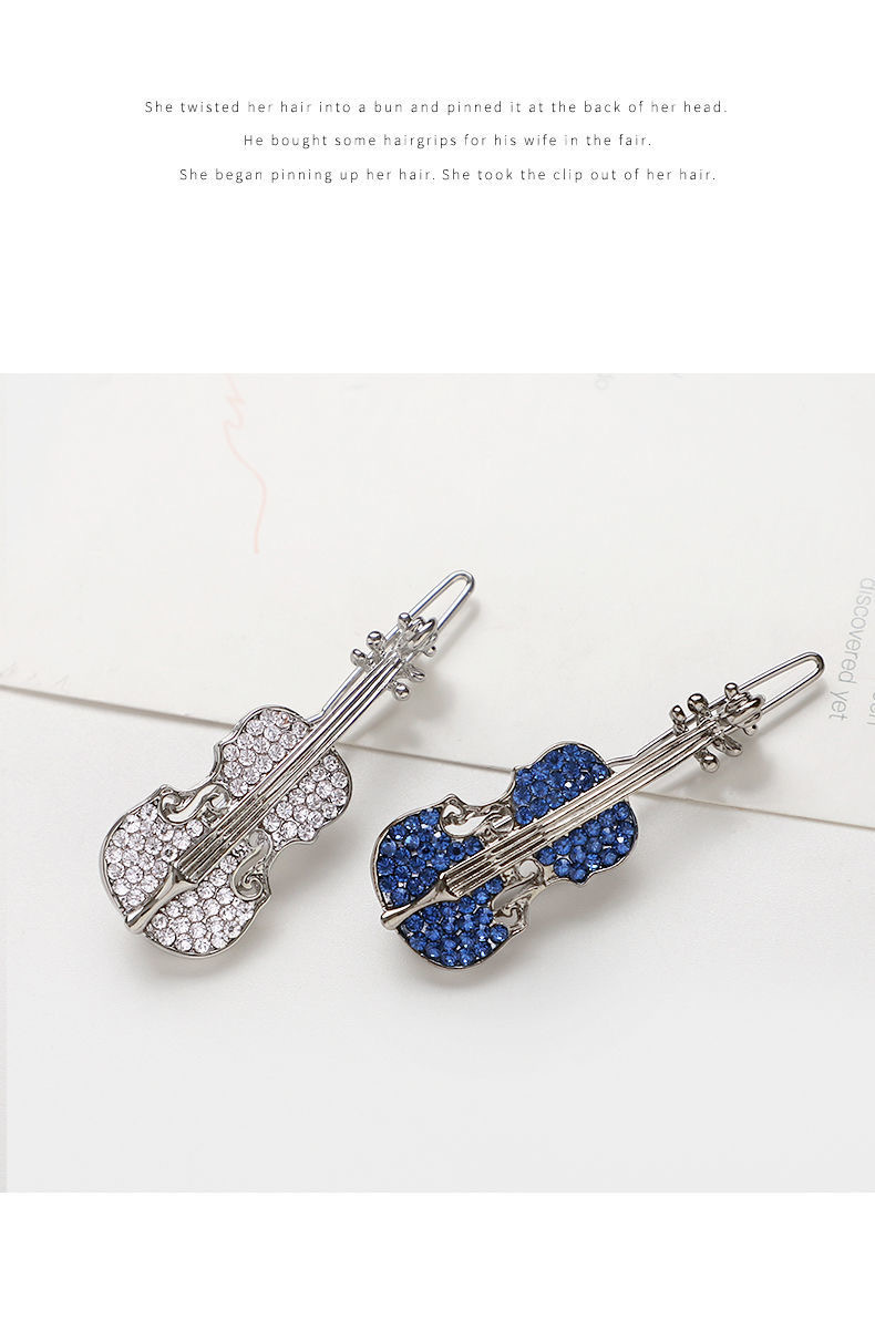 Korean fashionable water diamond metal violin hair clip, simple bangs hair clipper, girlish style one-piece clip side clip pic 5