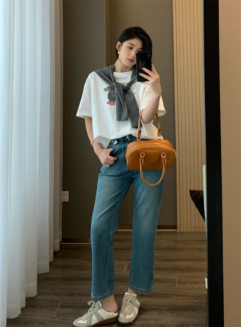 朵妮DN 莱赛尔亚麻360四面弹春夏亚麻透气高腰显瘦法棍裤牛仔裤女详情24