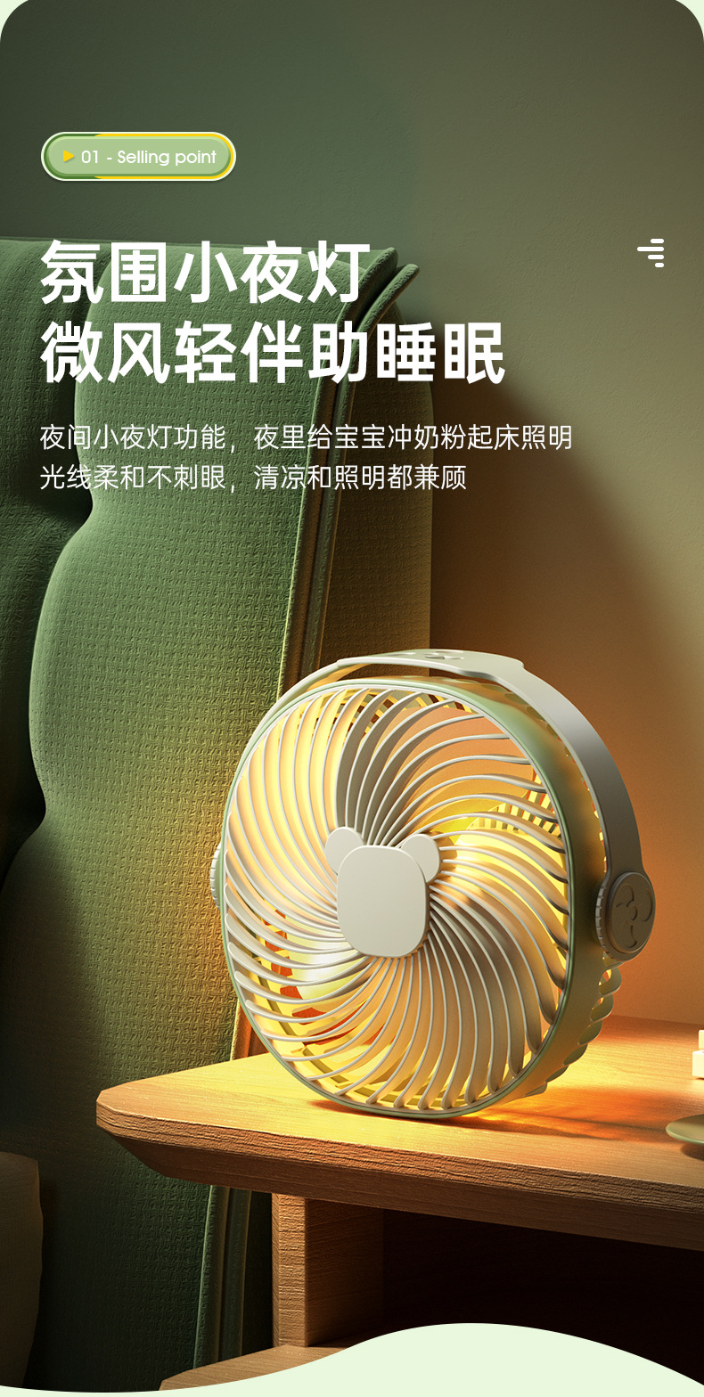 Cross-border desk lamp, small fan, wall-mounted, desktop, multi-functional lighting fan, USB charging fan pic 3