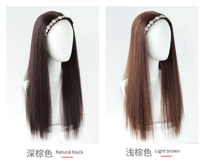 Wig for women, long hair band, wig, one-piece U-shaped half-head cover, long straight hair, natural one-piece faux hair wig pic 7