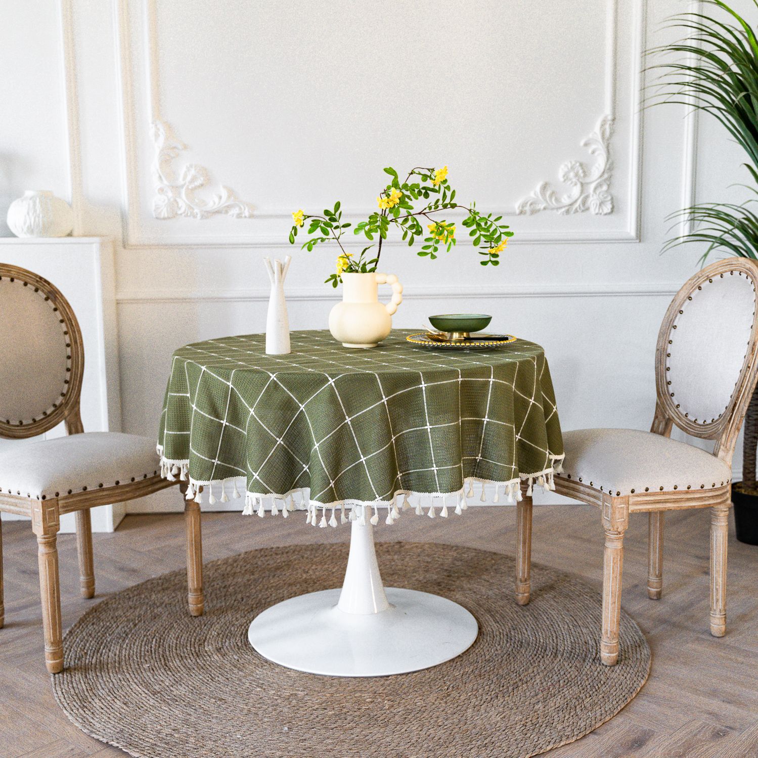 Cross-border TEMU Xiyin round table cloth, Japanese cream white tassel tablecloth, table cloth, cover cloth, Amazon factory wholesale pic 41