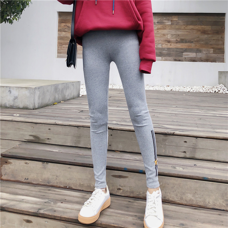 Spring new Korean-style side-striped five-star printed slimming nine-inch skinny pants pic 17