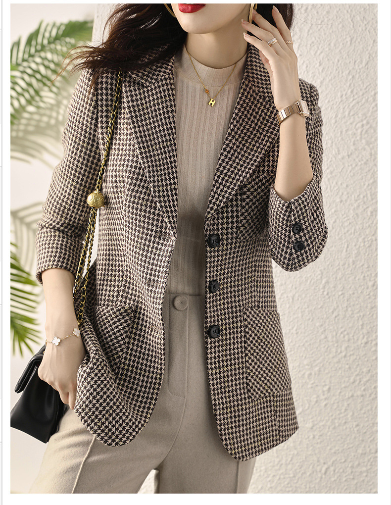 Early autumn Japanese-style checkered mid-length coat for women, slimming and fashionable checkered suit, three-pocket small suit for women pic 21